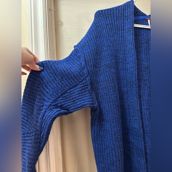 Free People Blue Chunky Knit Open Front Cardigan Sweater Medium - Picture 3 of 8